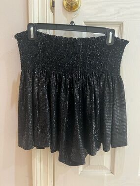 QUEEN OF SPARKLES Black Shimmer Smocked Swing Shorts